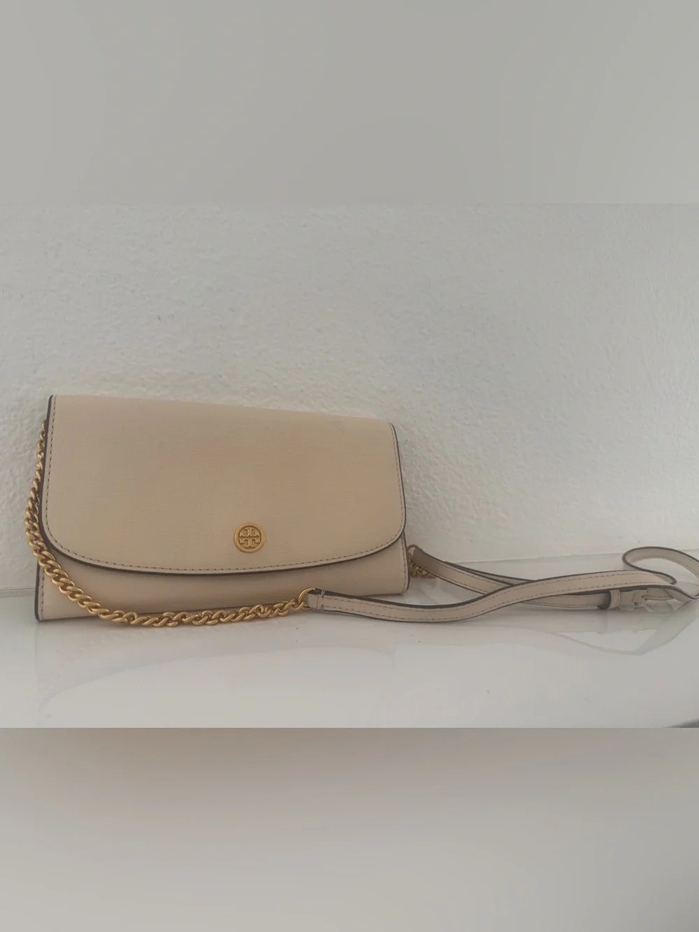 Tory Burch Cream Leather Chain Strap Crossbody